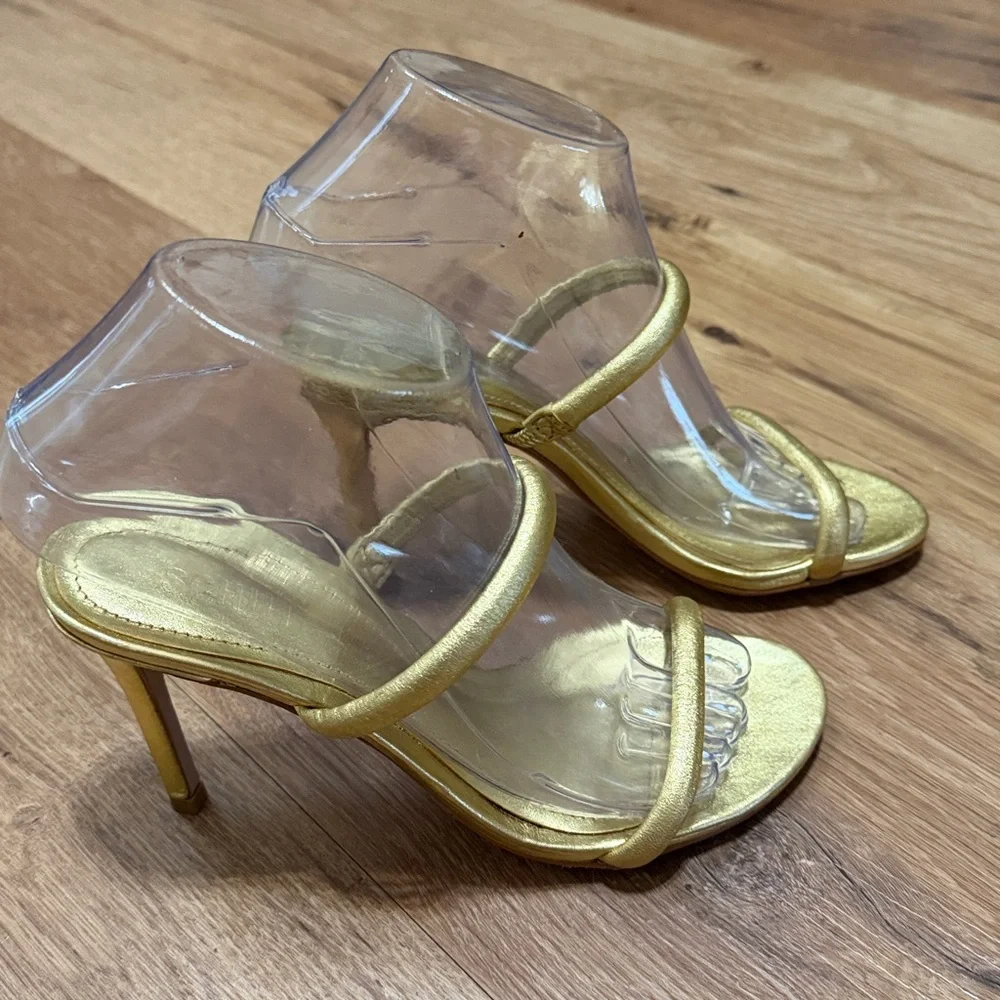 Schutz gold leather Taliah strappy sandals, size 6